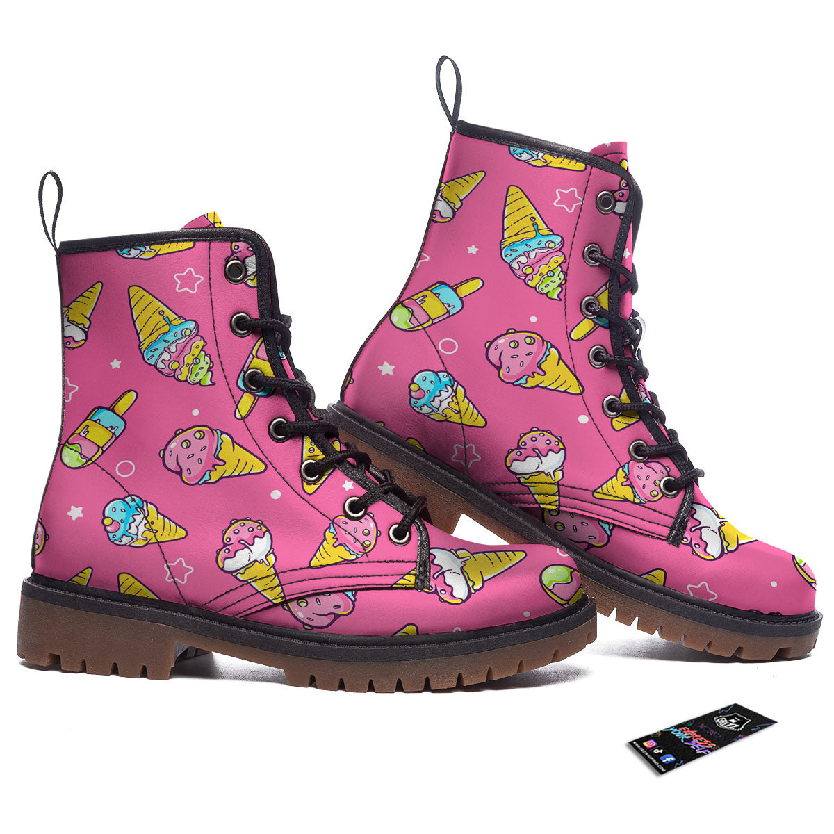 Ice Cream Pink Print Pattern Work Boots-grizzshop