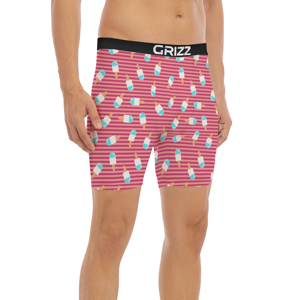 Ice Cream Pink Striped Print Pattern Boxer Briefs-grizzshop