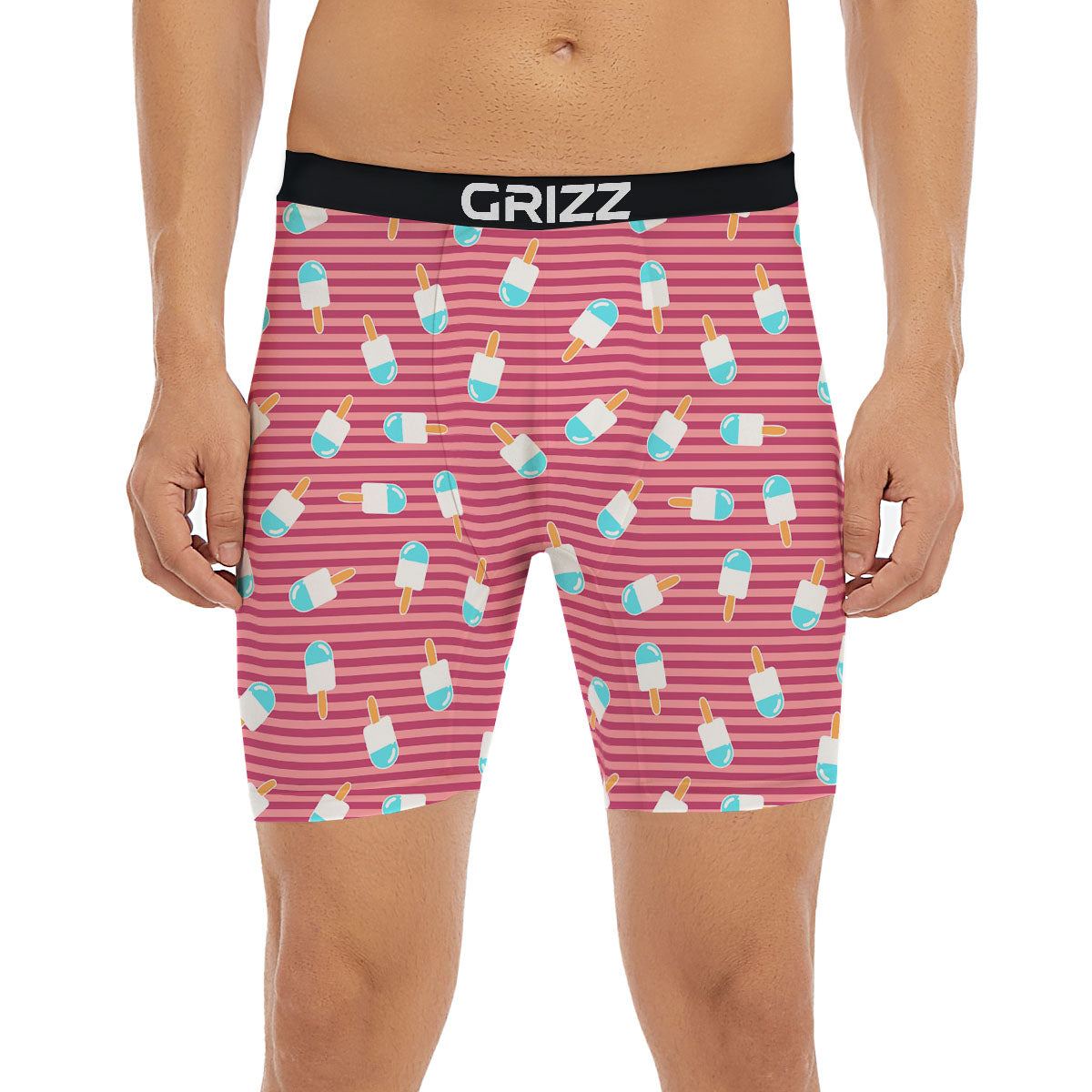 Ice Cream Pink Striped Print Pattern Boxer Briefs-grizzshop