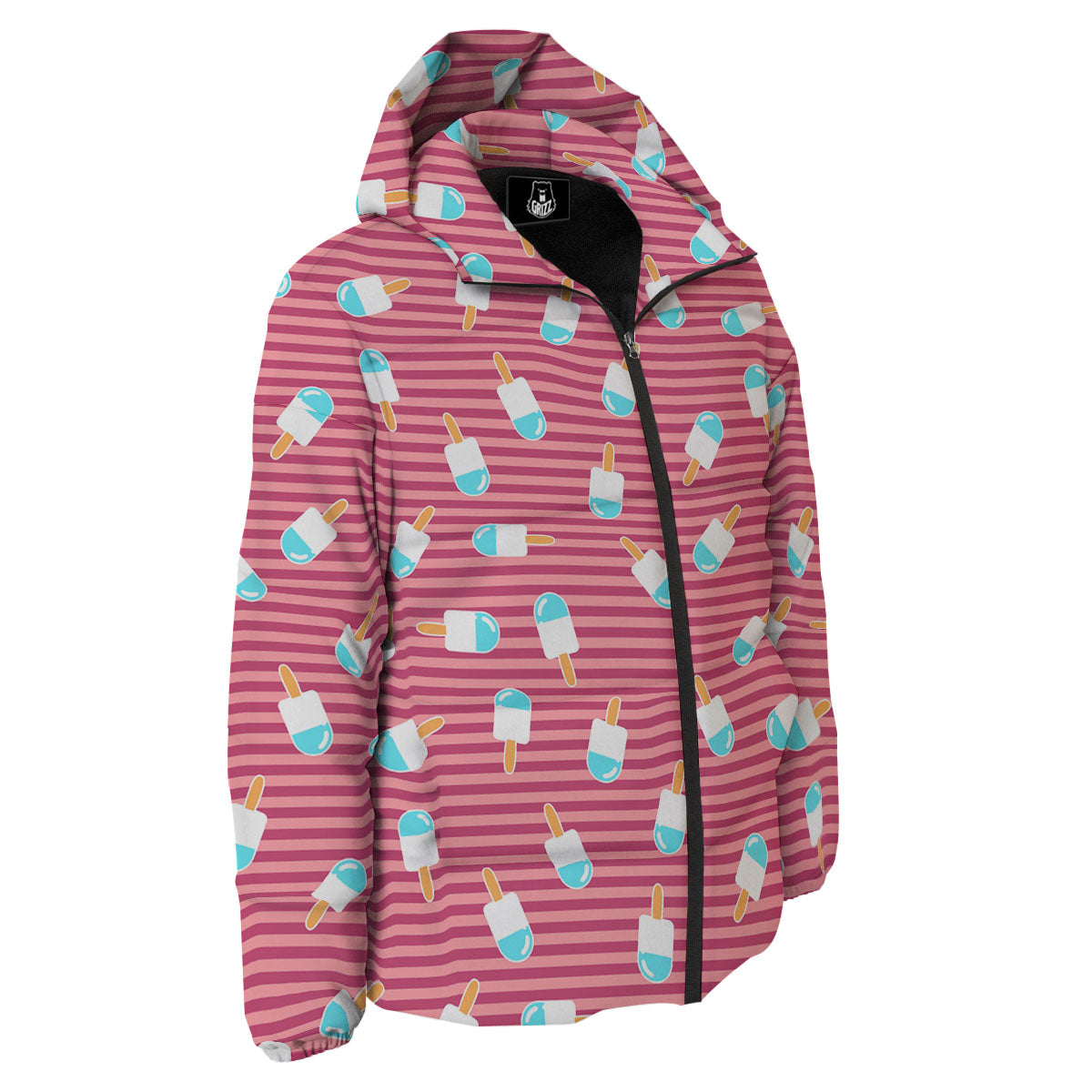 Ice Cream Pink Striped Print Pattern Down Jacket-grizzshop