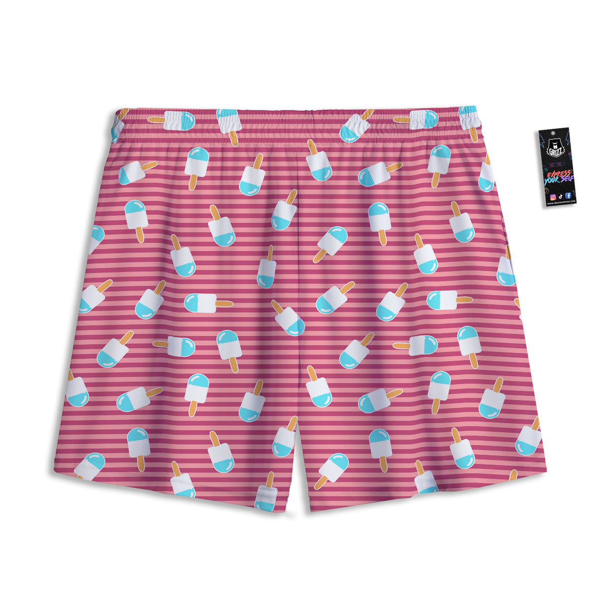 Ice Cream Pink Striped Print Pattern Mesh Shorts