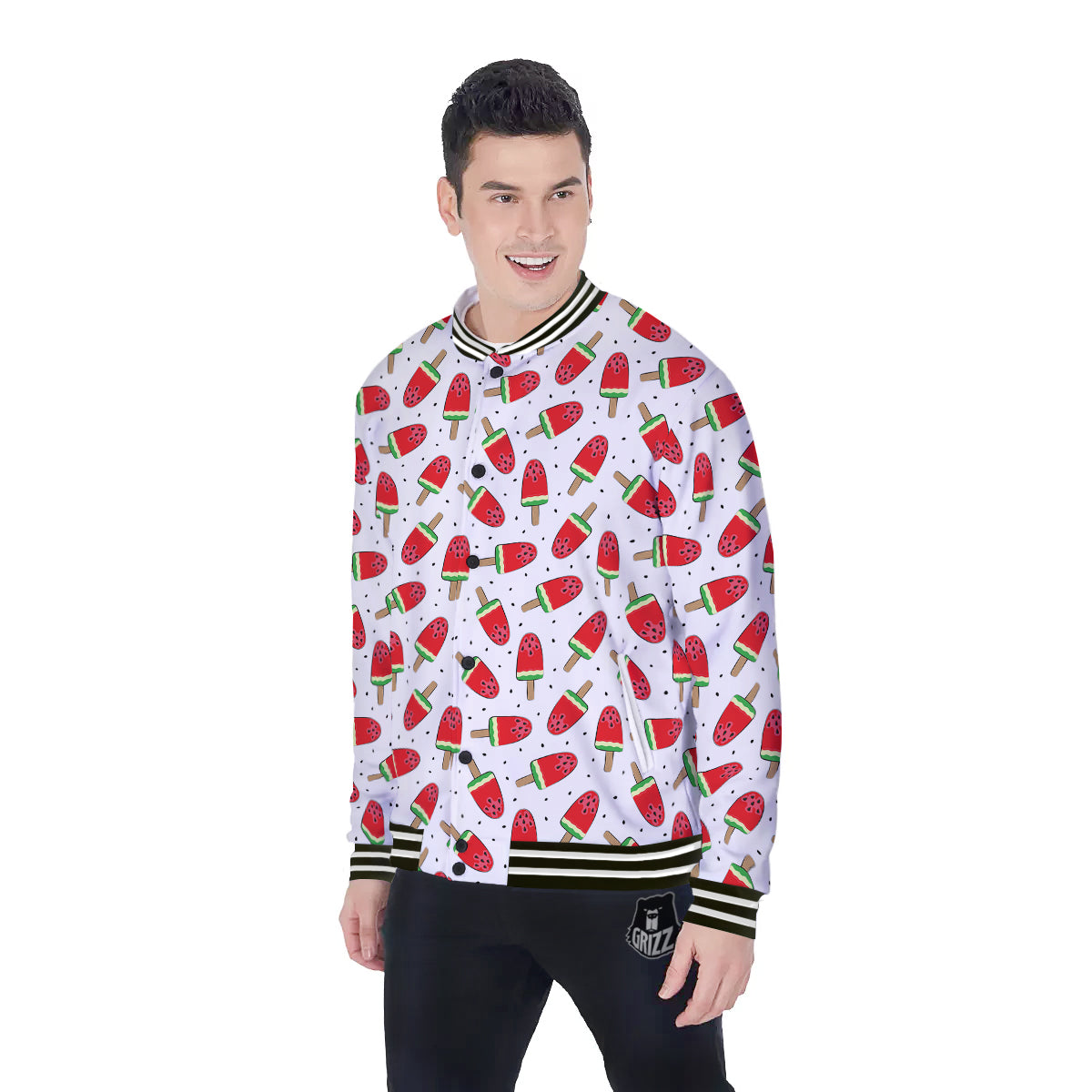 Ice Cream Watermelon Print Pattern Baseball Jacket-grizzshop