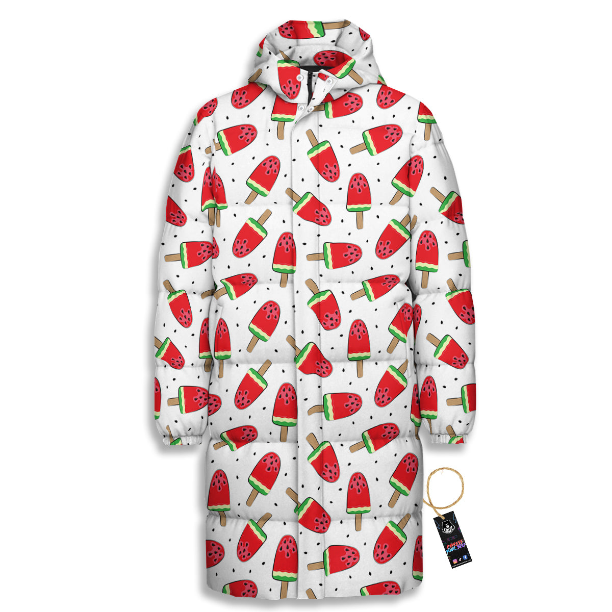 Ice Cream Watermelon Print Pattern Long Down Jacket-grizzshop