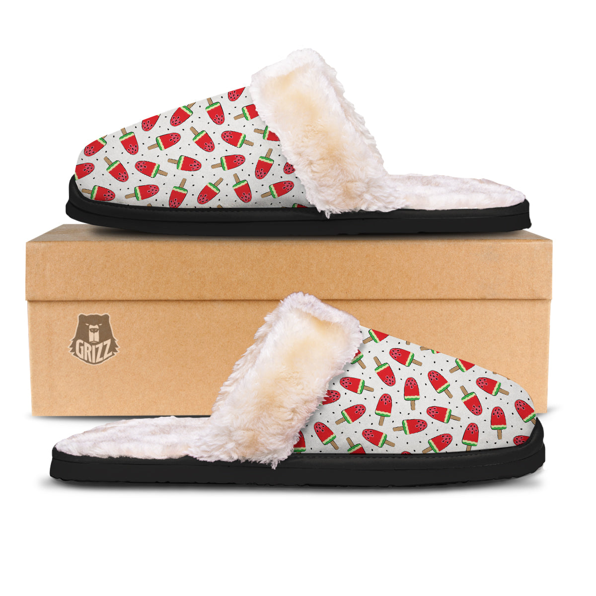 Ice Cream Watermelon Print Pattern Slippers-grizzshop