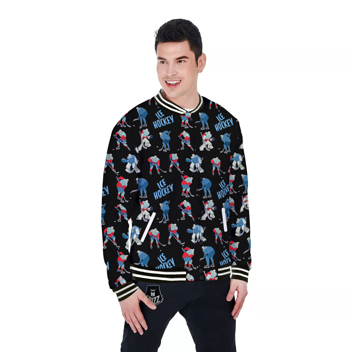 Ice Hockey Players Print Pattern Baseball Jacket-grizzshop