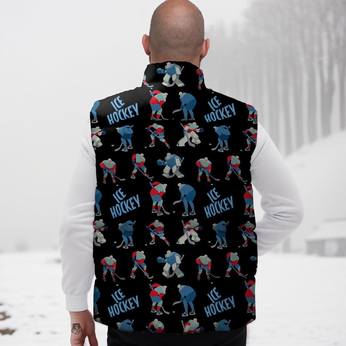 Ice Hockey Players Print Pattern Down Vest