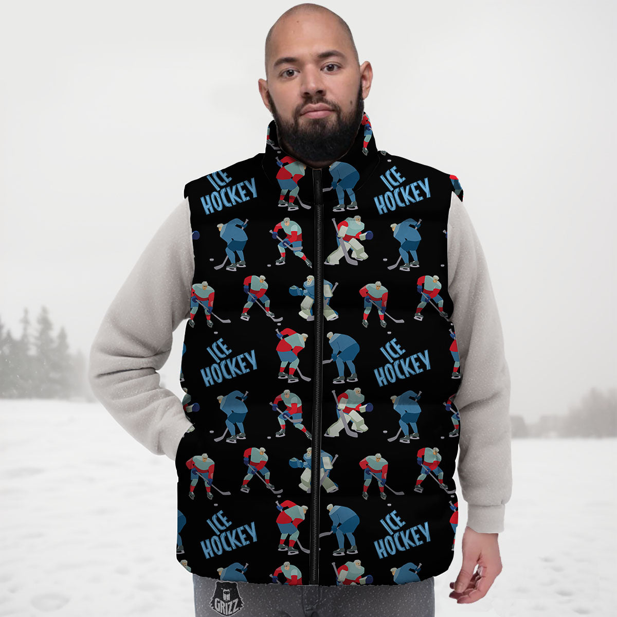 Ice Hockey Players Print Pattern Down Vest