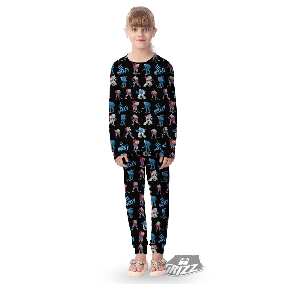 Ice Hockey Players Print Pattern Kid's Pajamas-grizzshop