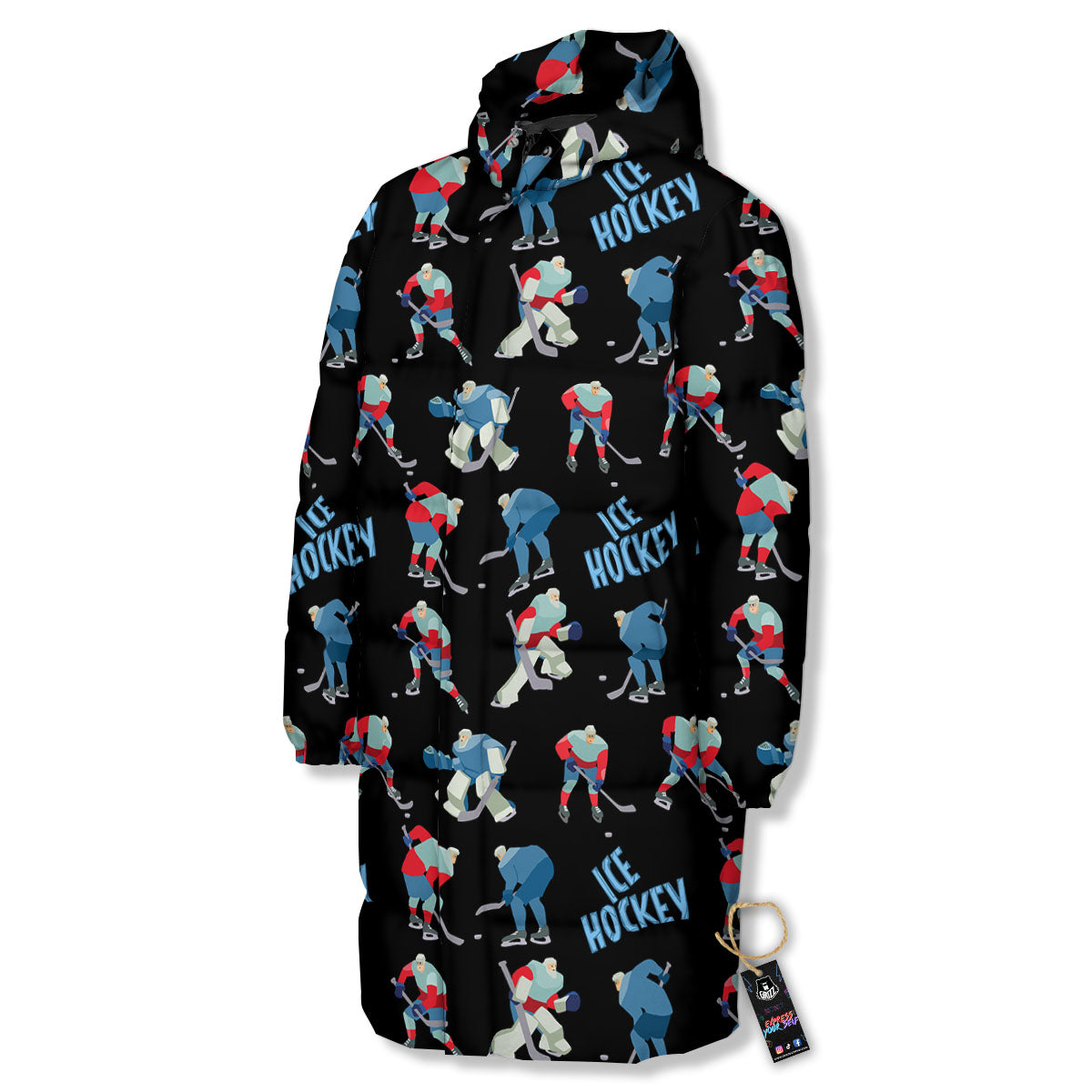 Ice Hockey Players Print Pattern Long Down Jacket-grizzshop