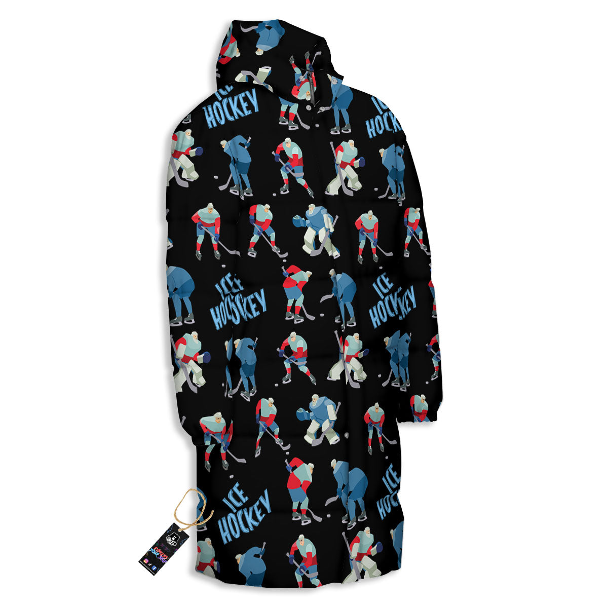 Ice Hockey Players Print Pattern Long Down Jacket-grizzshop