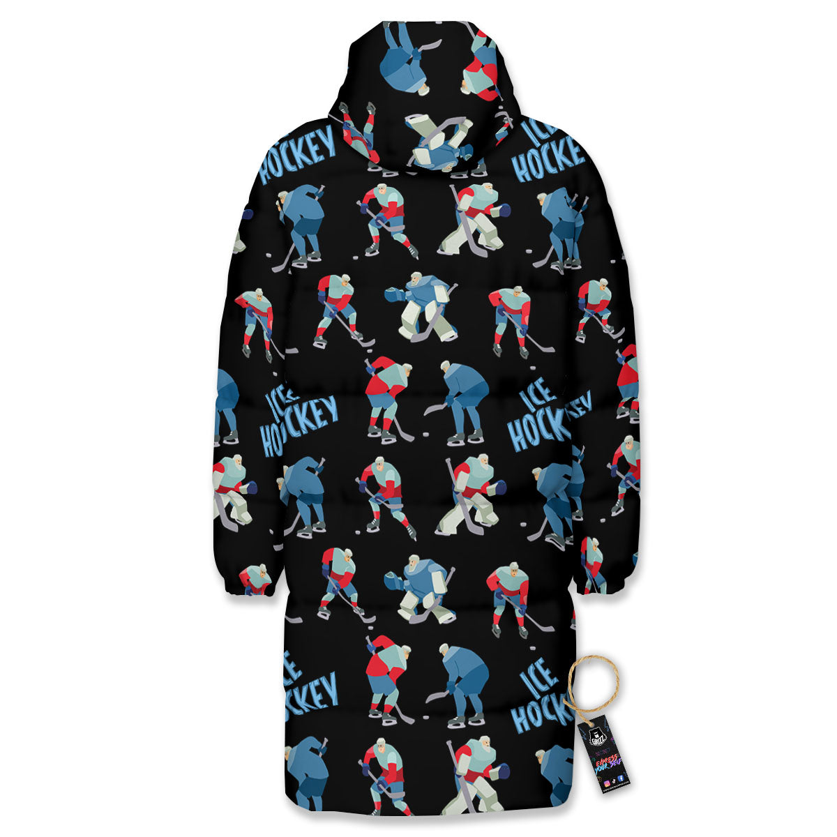 Ice Hockey Players Print Pattern Long Down Jacket-grizzshop