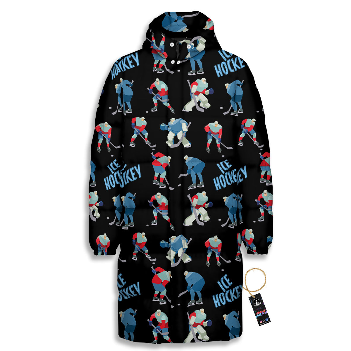 Ice Hockey Players Print Pattern Long Down Jacket-grizzshop