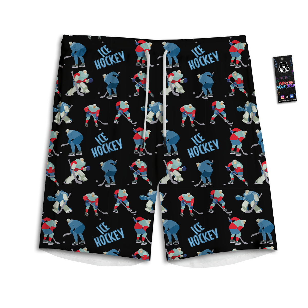 Ice Hockey Players Print Pattern Men's Athletic Shorts