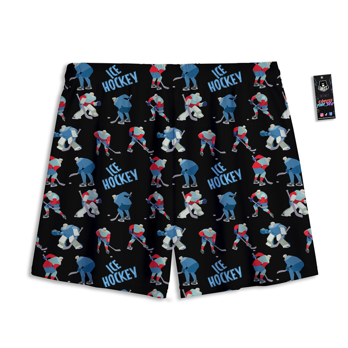 Ice Hockey Players Print Pattern Mesh Shorts