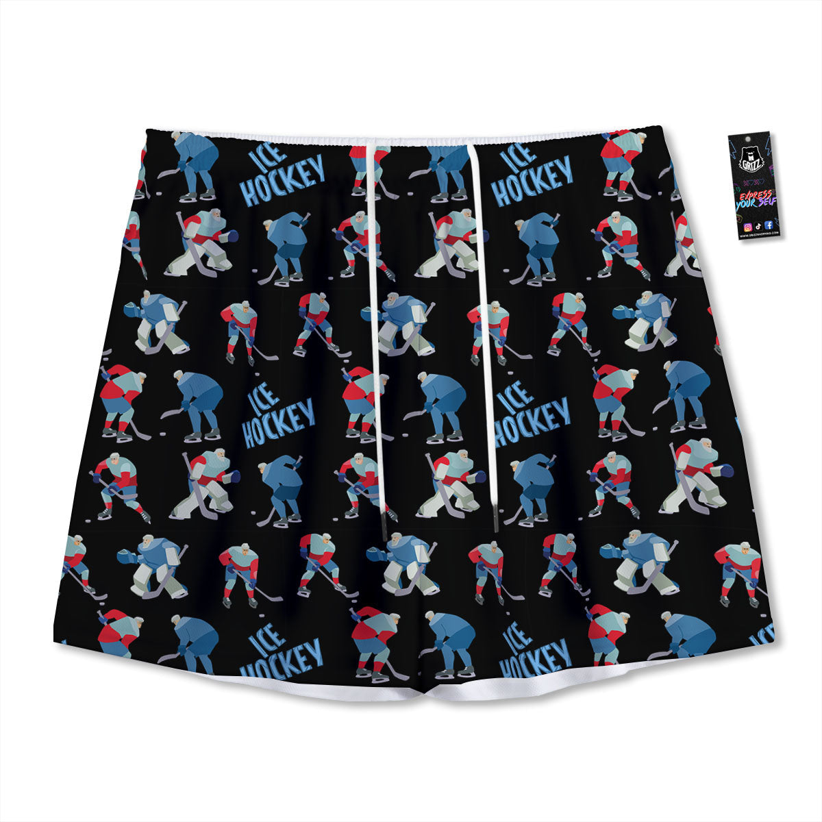 Ice Hockey Players Print Pattern Mesh Shorts