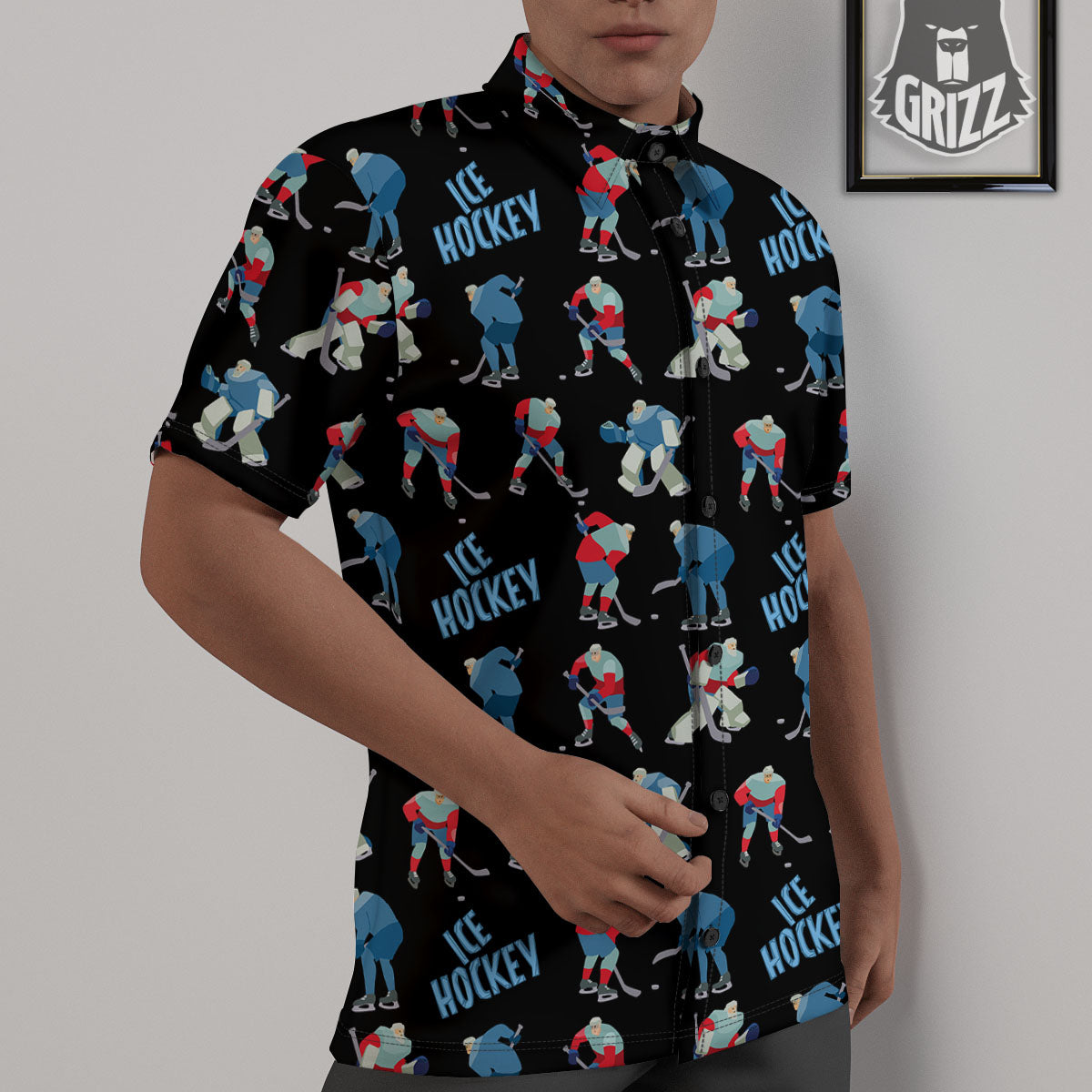 Ice Hockey Players Print Pattern Untucked Shirts-grizzshop