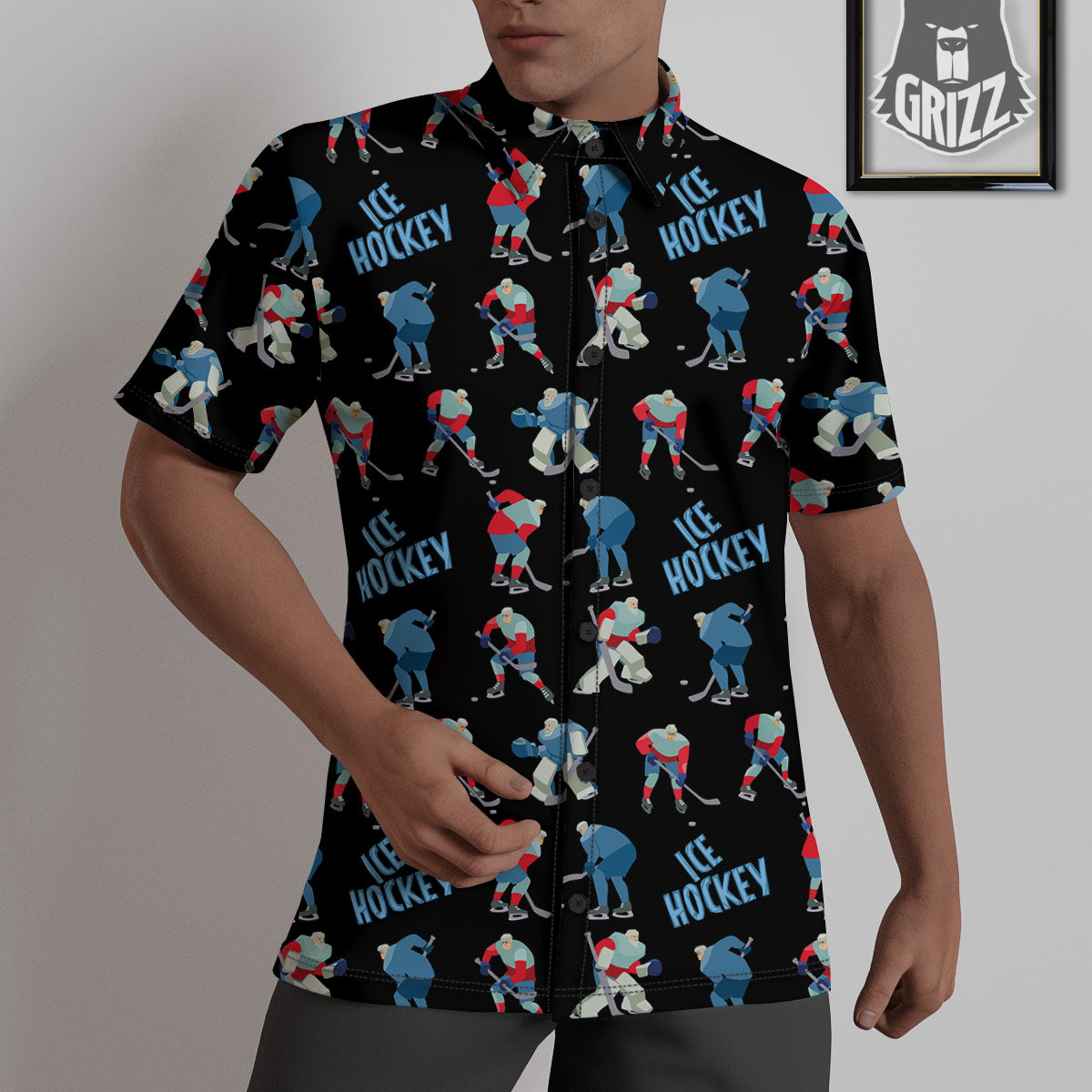 Ice Hockey Players Print Pattern Untucked Shirts-grizzshop