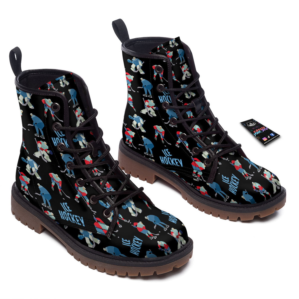 Ice Hockey Players Print Pattern Work Boots-grizzshop