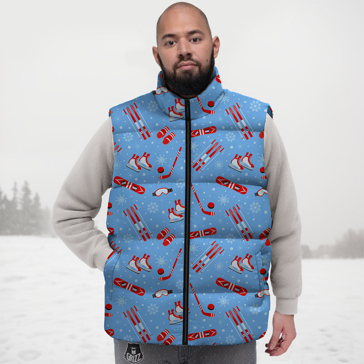Ice Hockey Puck Print Pattern Down Vest