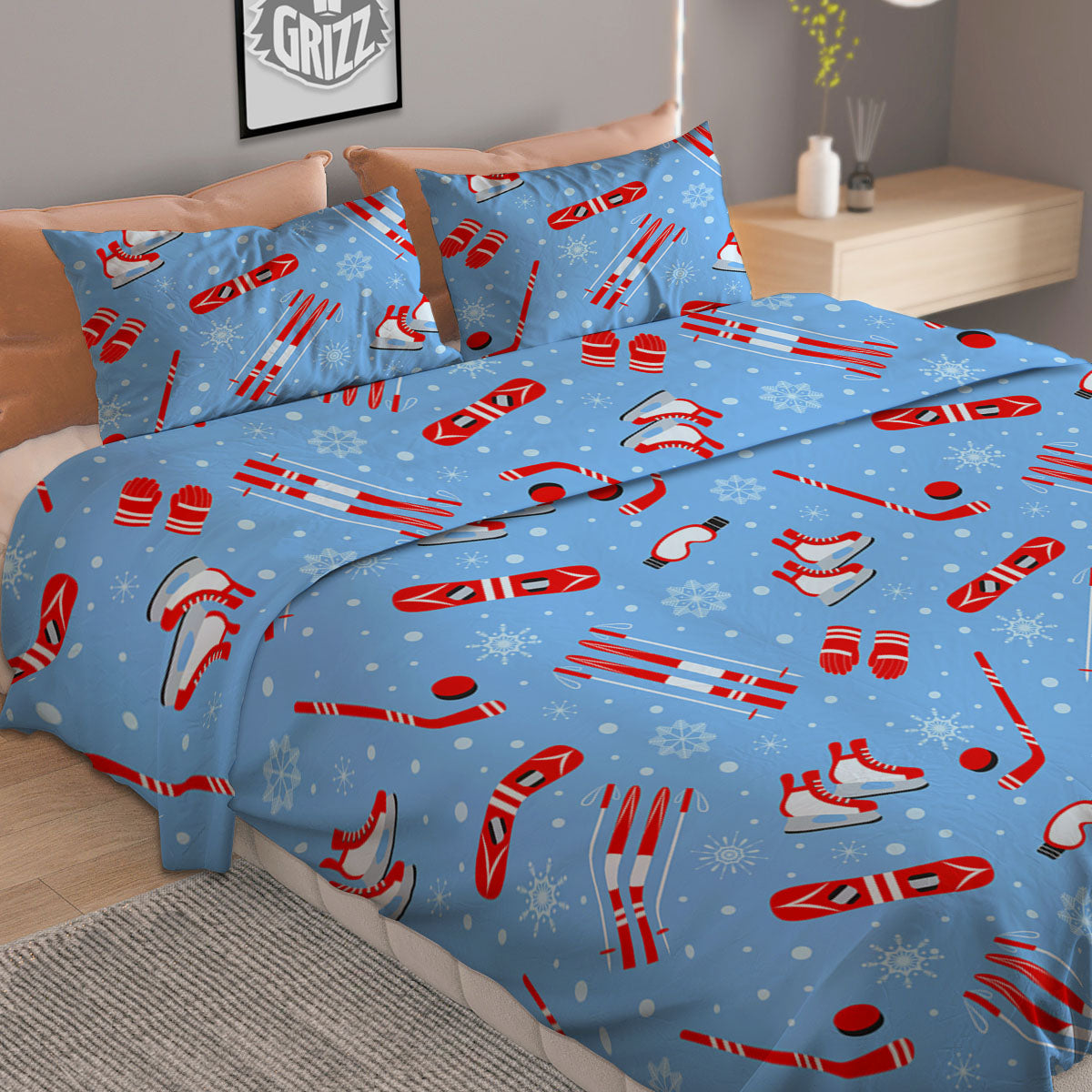 Ice Hockey Puck Print Pattern Duvet Cover Bedding Set