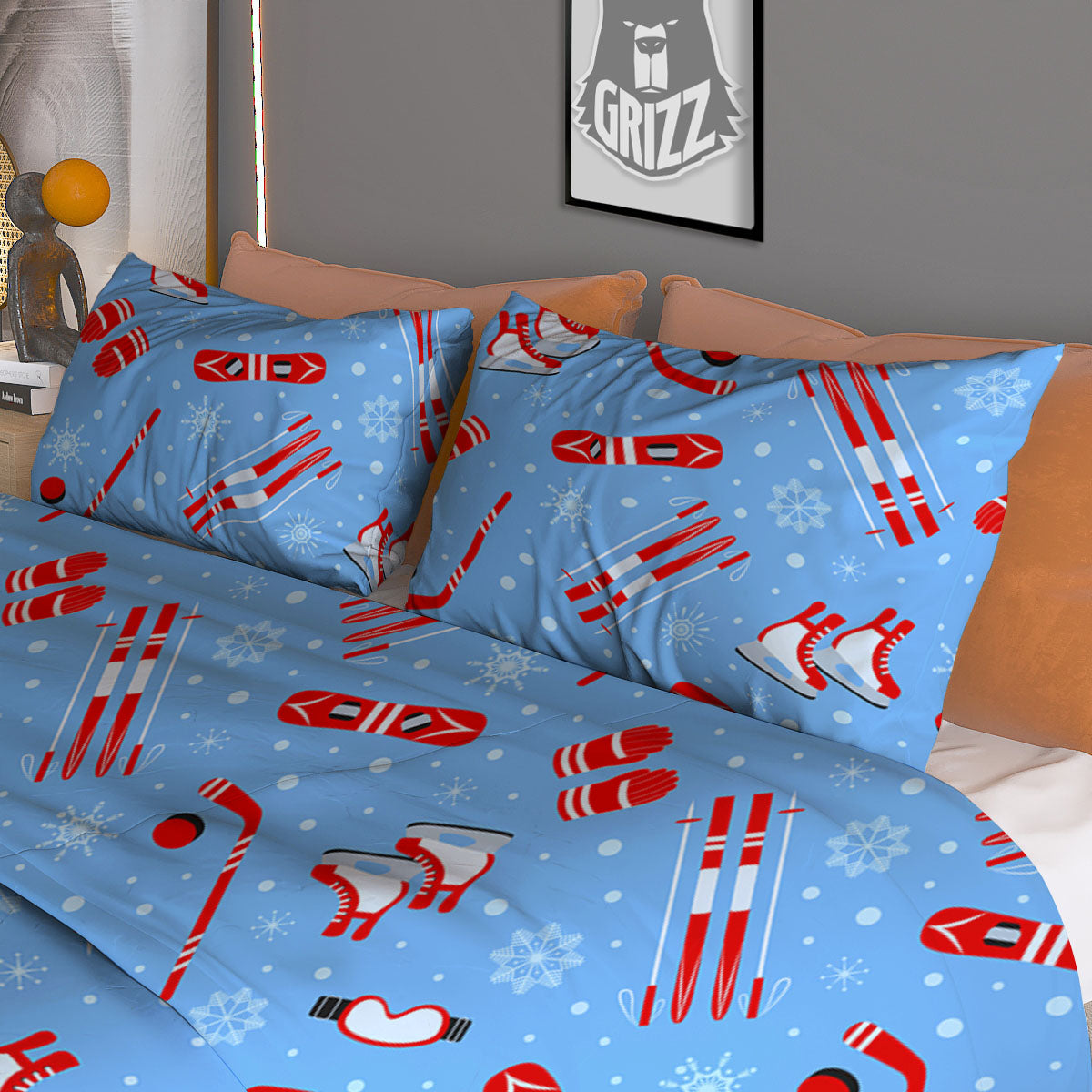 Ice Hockey Puck Print Pattern Duvet Cover Bedding Set