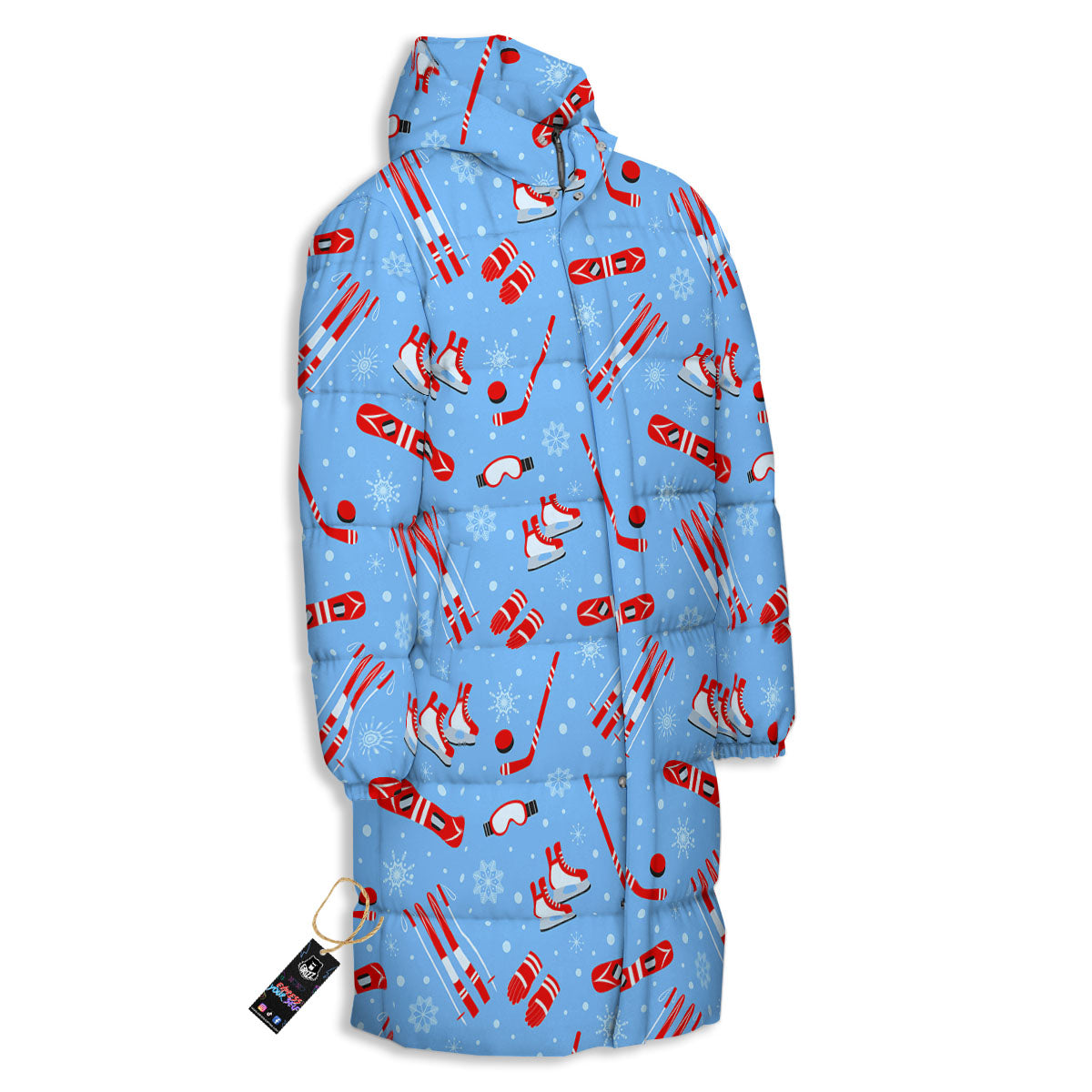 Ice Hockey Puck Print Pattern Long Down Jacket-grizzshop