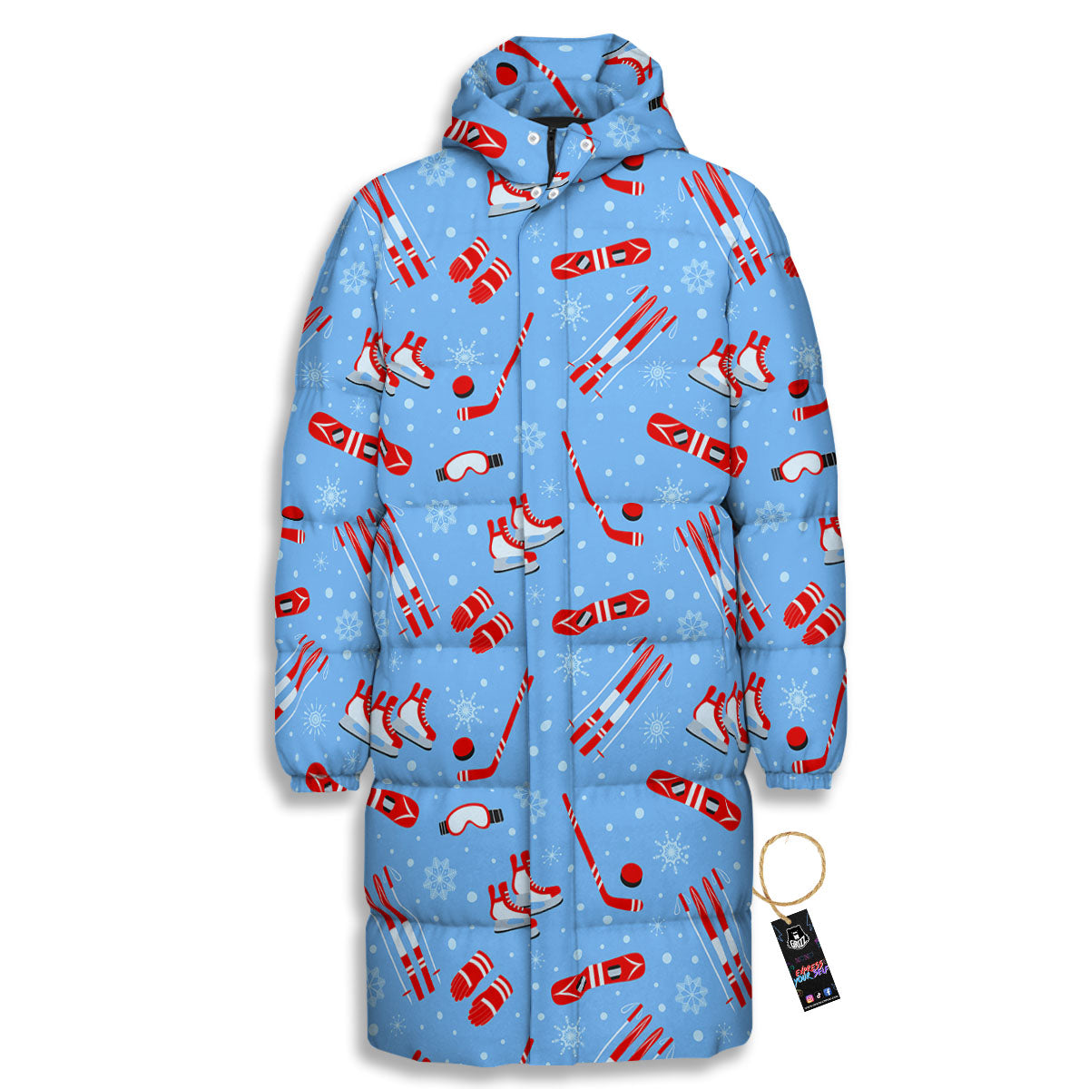 Ice Hockey Puck Print Pattern Long Down Jacket-grizzshop