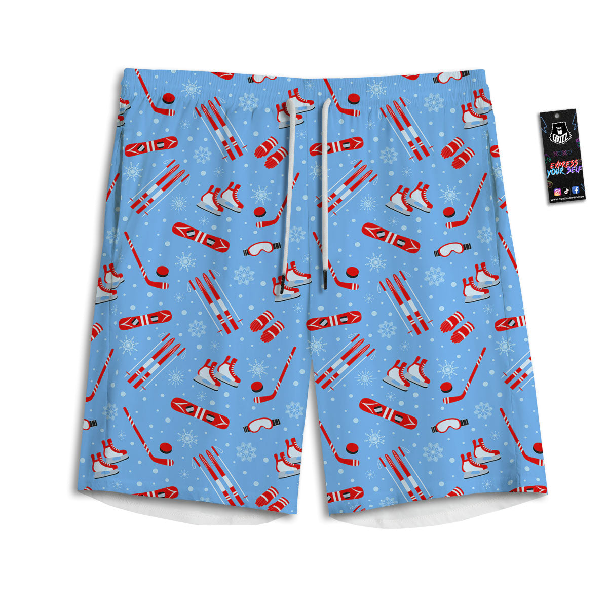 Ice Hockey Puck Print Pattern Men's Athletic Shorts