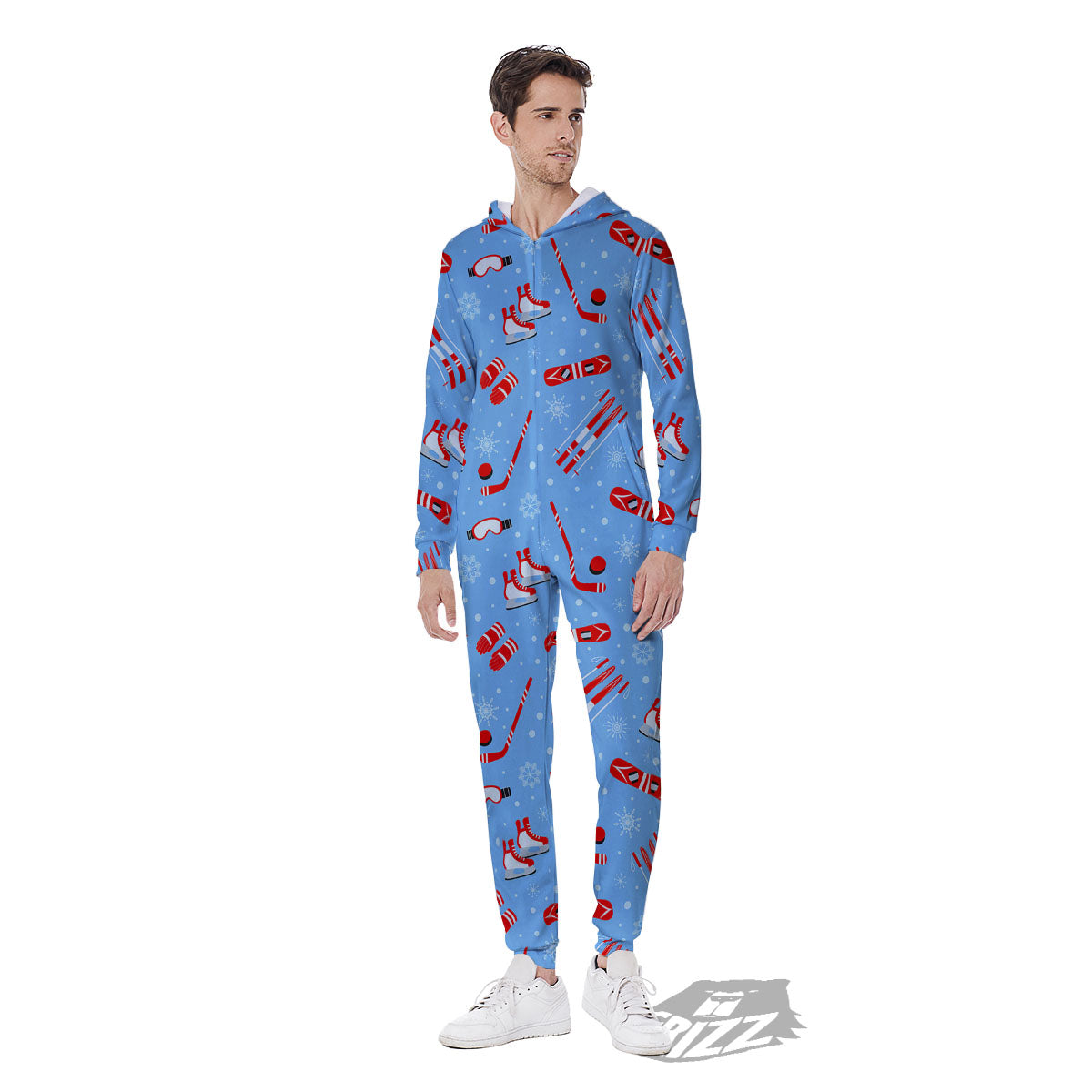 Ice Hockey Puck Print Pattern Men's Jumpsuit-grizzshop