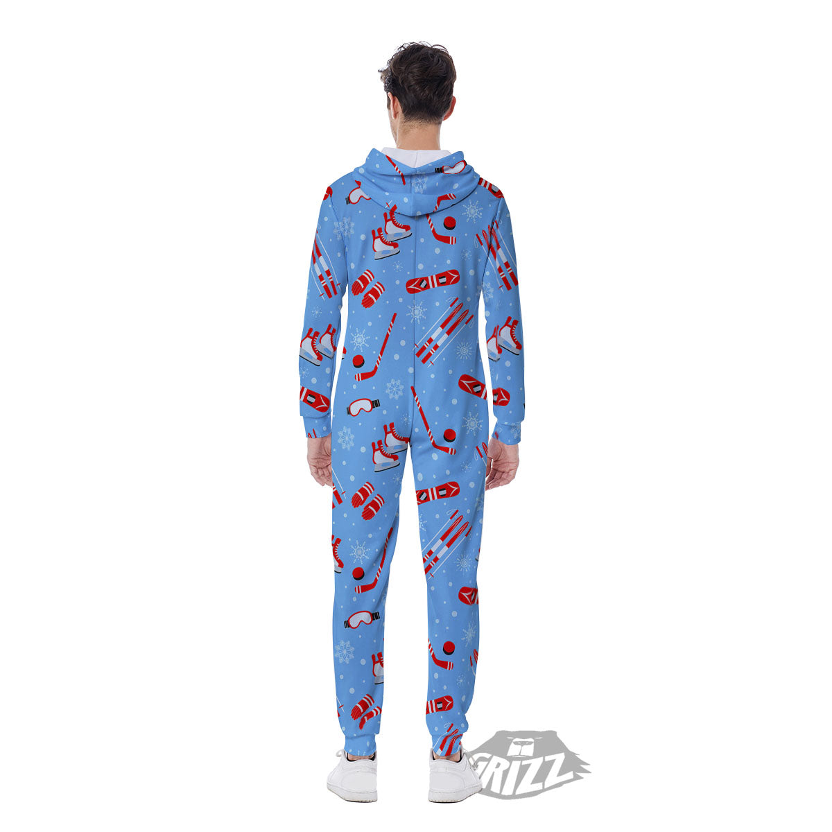 Ice Hockey Puck Print Pattern Men's Jumpsuit-grizzshop