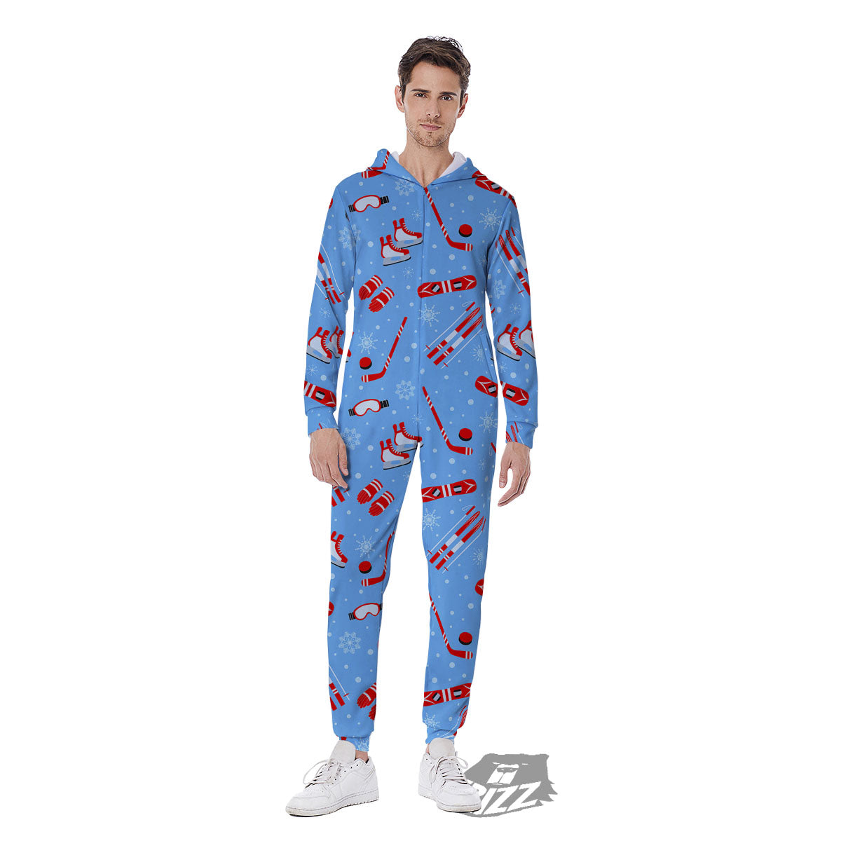 Ice Hockey Puck Print Pattern Men's Jumpsuit-grizzshop