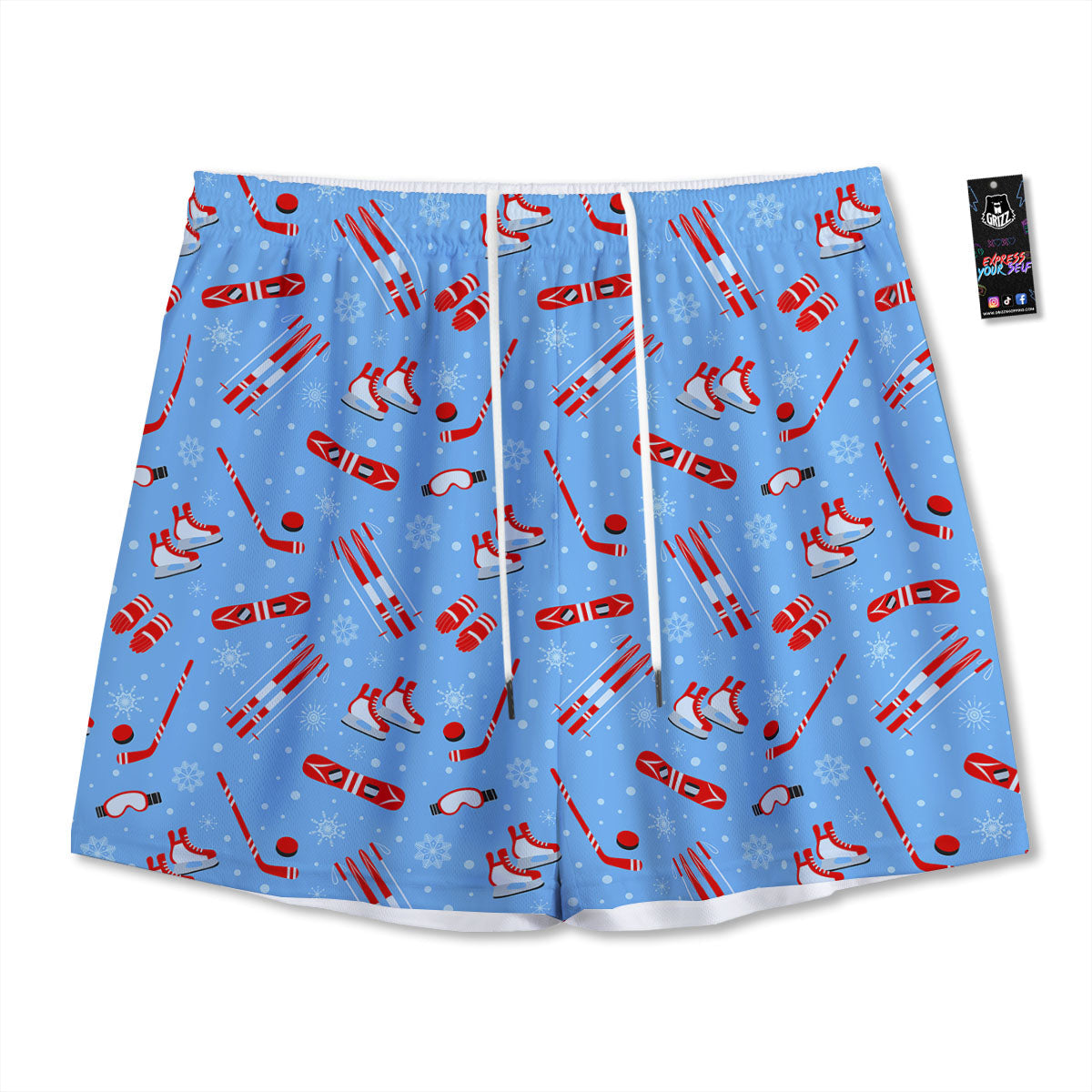 Ice Hockey Puck Print Pattern Mesh Shorts