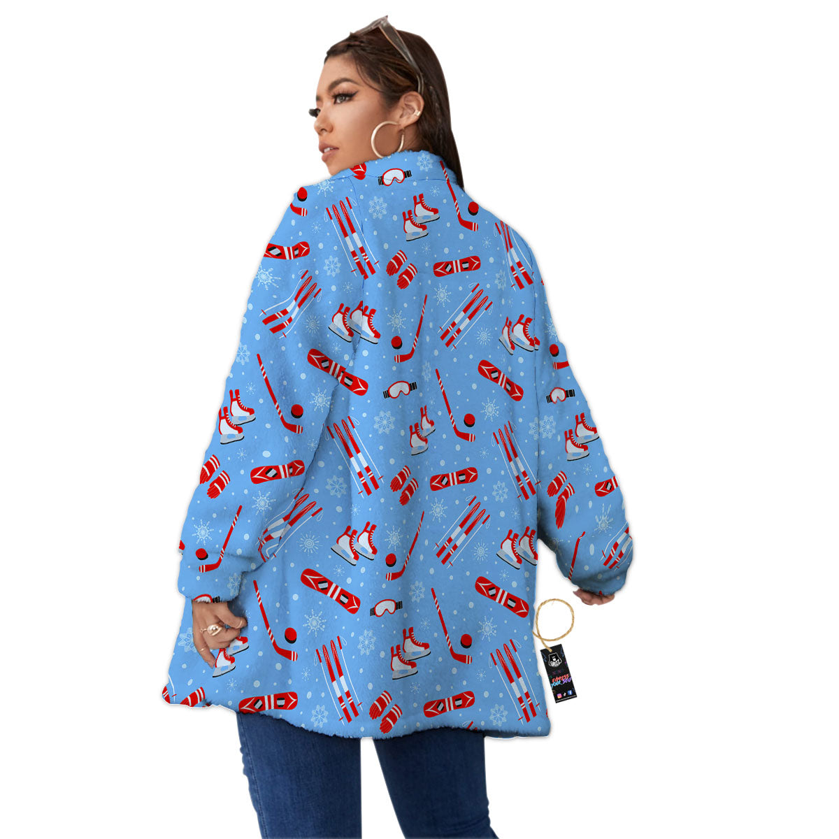 Ice Hockey Puck Print Pattern Women's Sherpa Jacket-grizzshop
