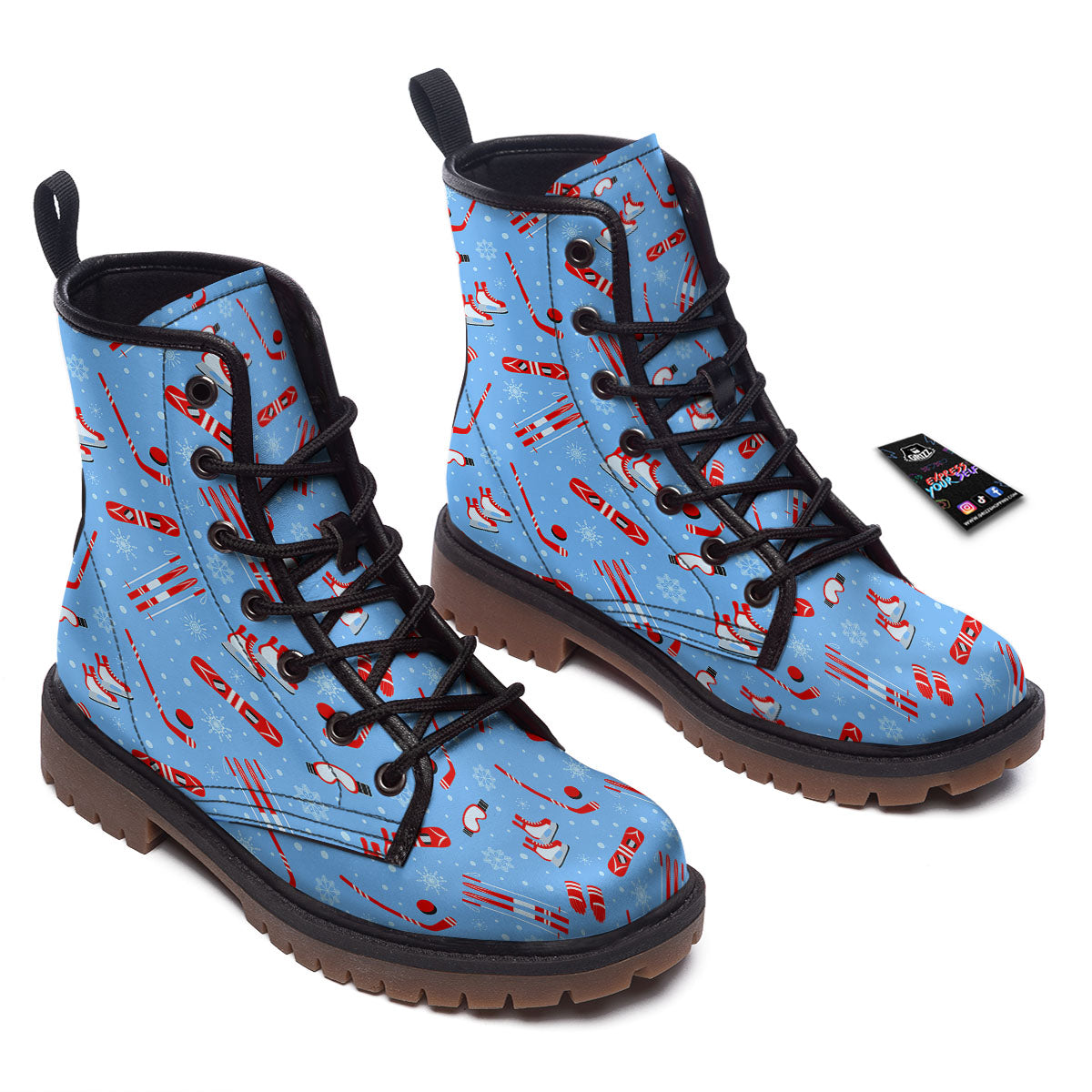 Ice Hockey Puck Print Pattern Work Boots-grizzshop