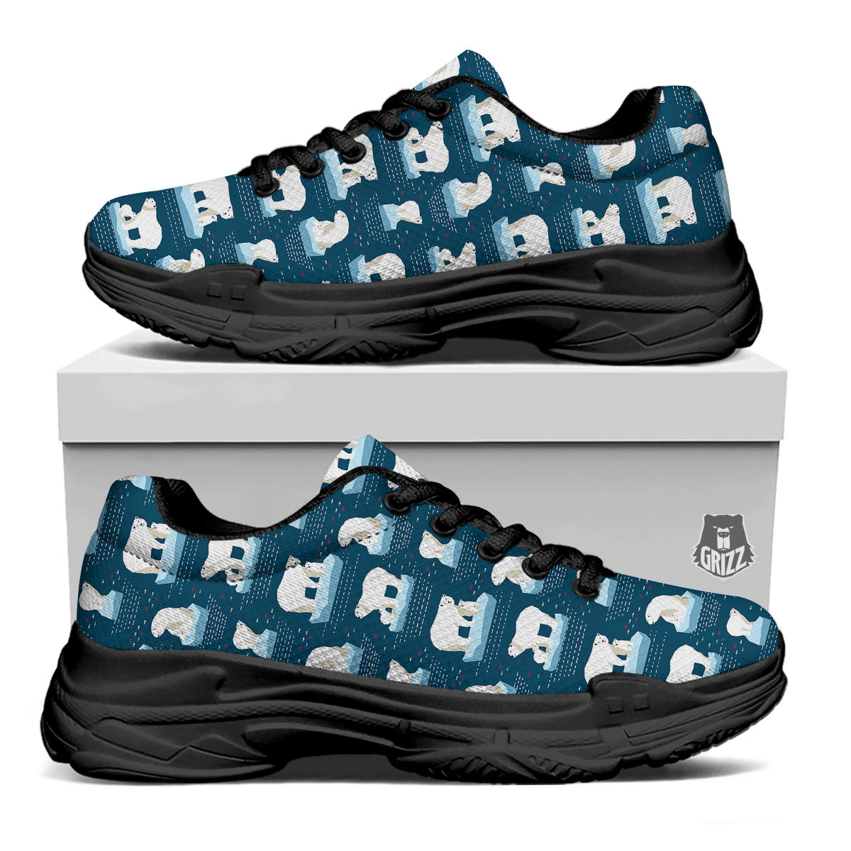 Ice Polar Bear Print Pattern Black Chunky Shoes-grizzshop