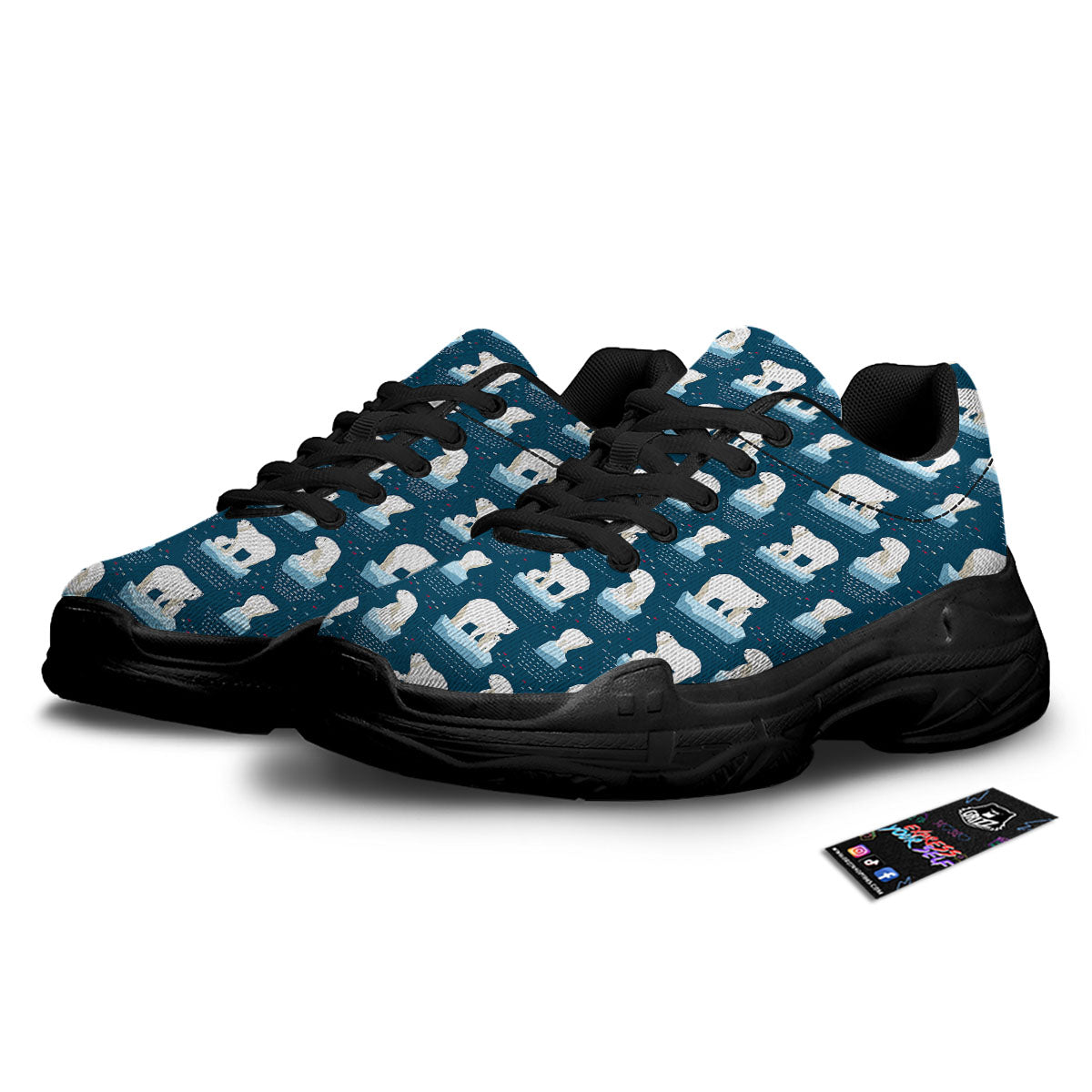 Ice Polar Bear Print Pattern Black Chunky Shoes-grizzshop