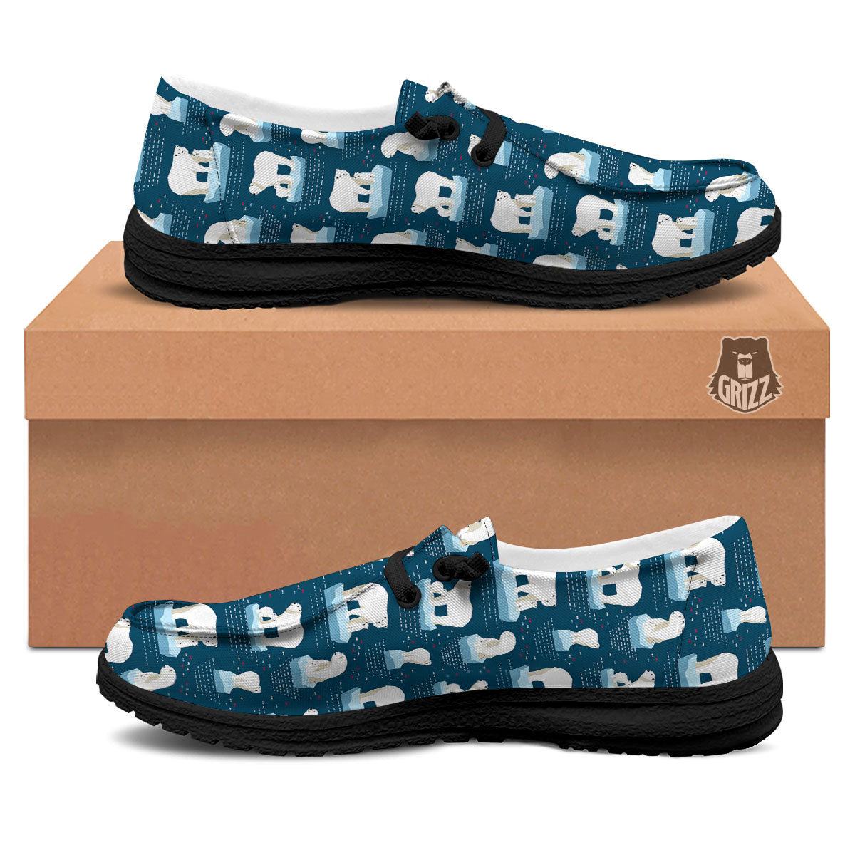 Ice Polar Bear Print Pattern Black Loafers-grizzshop