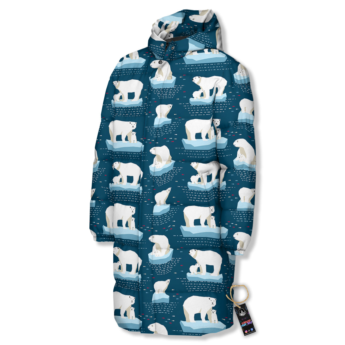 Ice Polar Bear Print Pattern Long Down Jacket-grizzshop