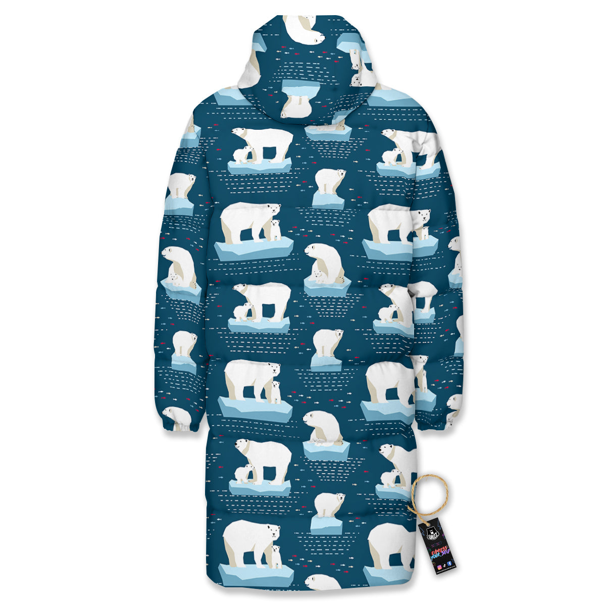 Ice Polar Bear Print Pattern Long Down Jacket-grizzshop