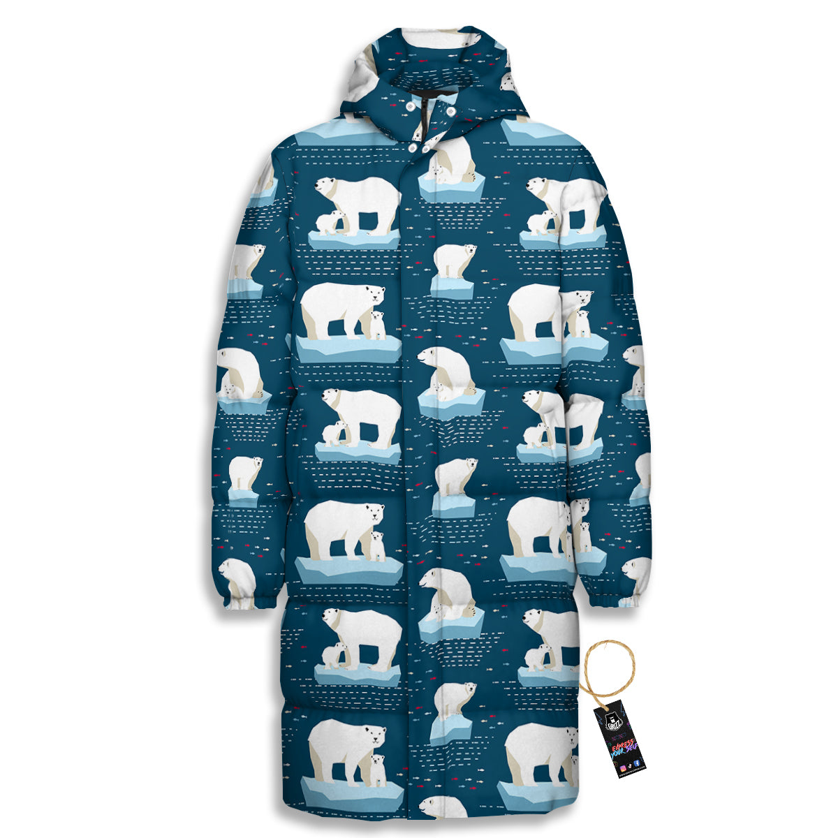Ice Polar Bear Print Pattern Long Down Jacket-grizzshop