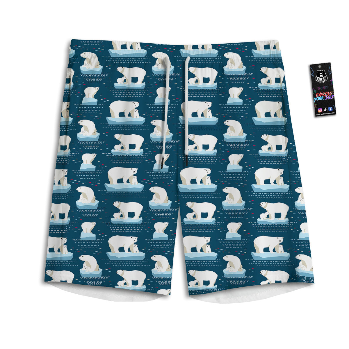 Ice Polar Bear Print Pattern Men's Athletic Shorts