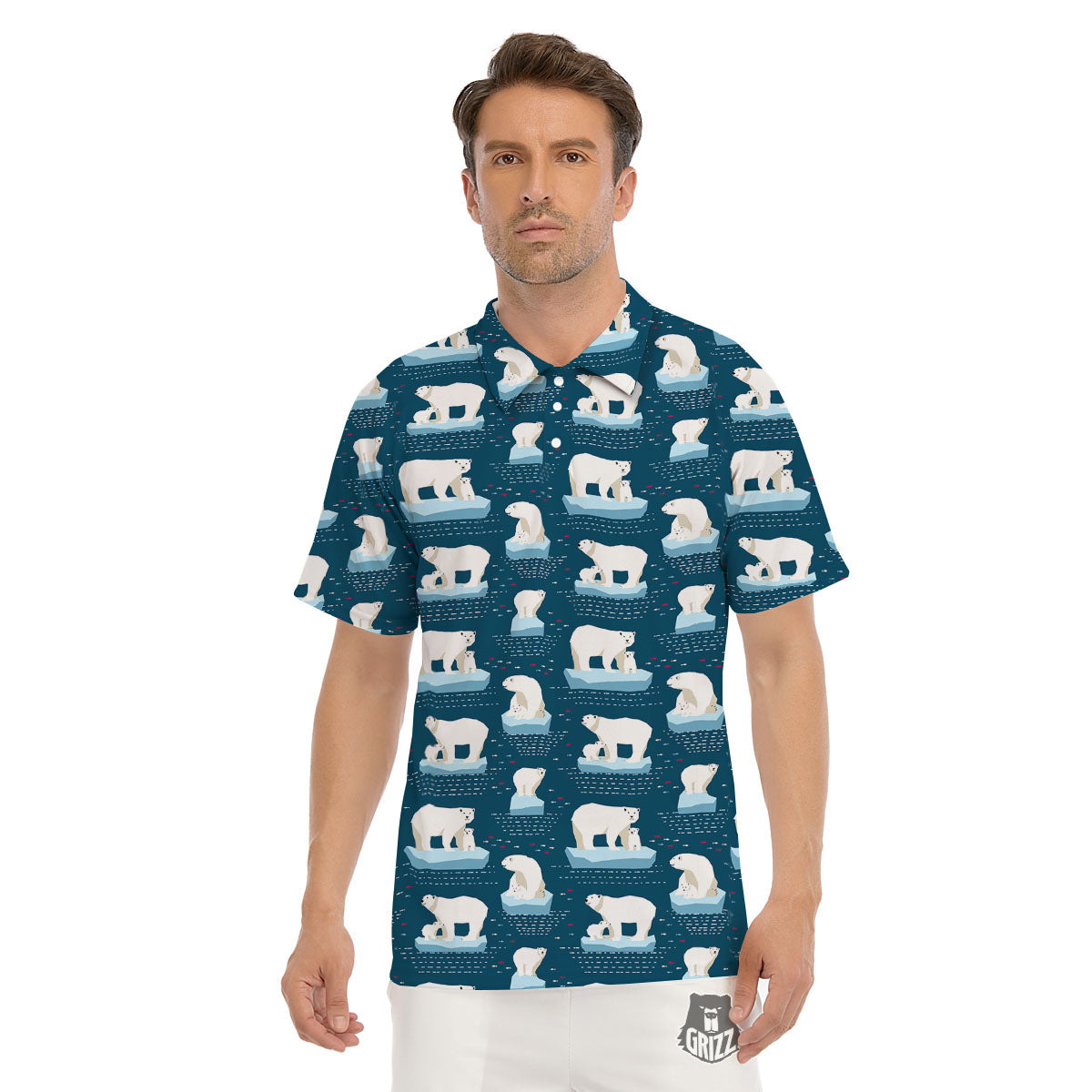 Ice Polar Bear Print Pattern Men's Golf Shirts-grizzshop