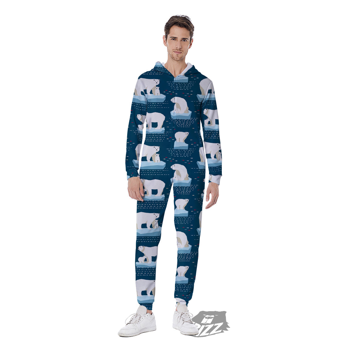 Ice Polar Bear Print Pattern Men's Jumpsuit-grizzshop