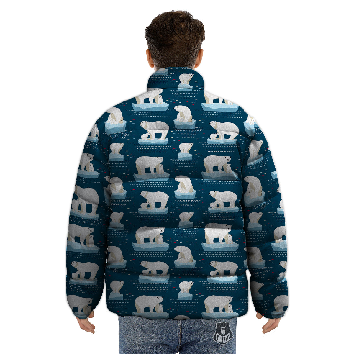 Ice Polar Bear Print Pattern Puffer Jacket-grizzshop
