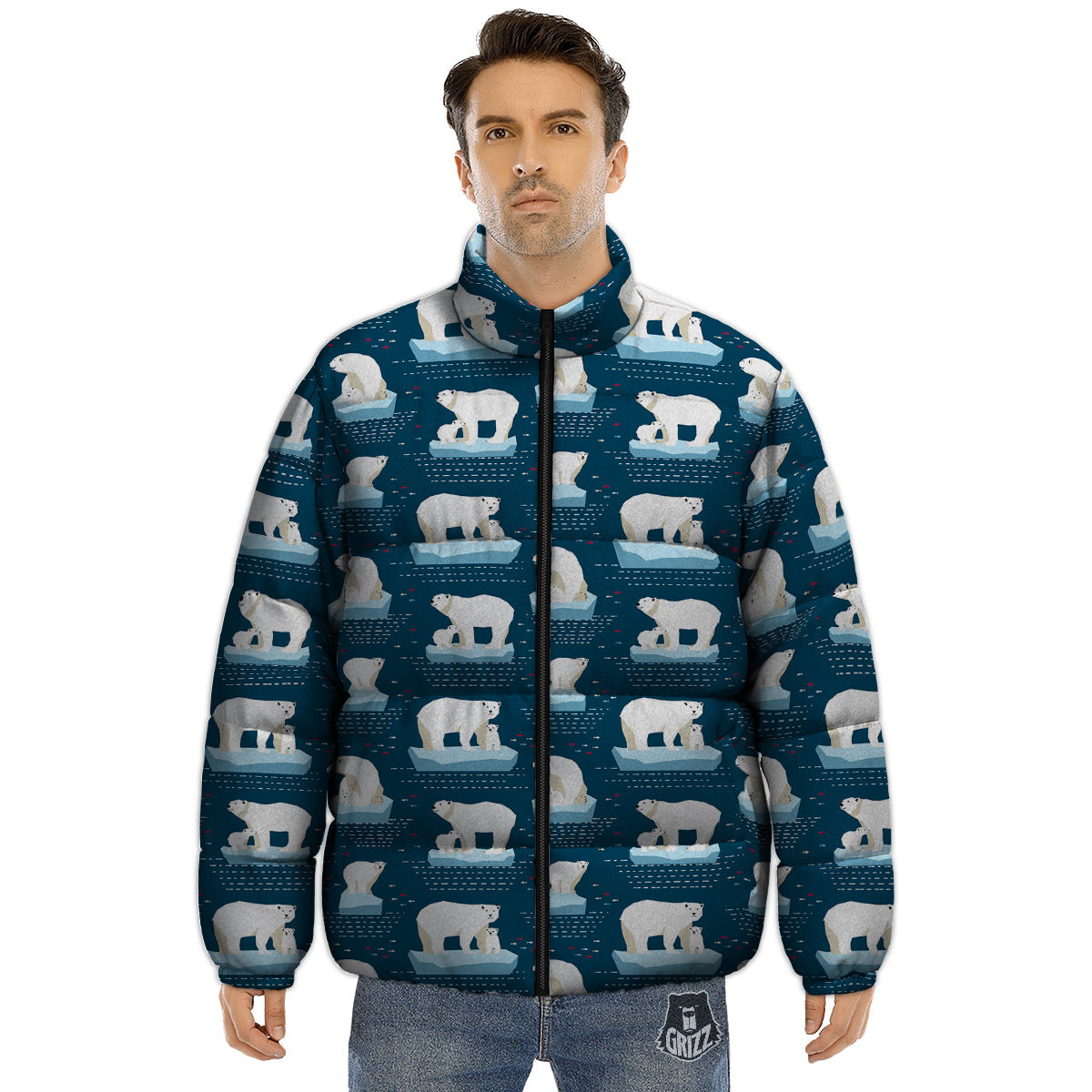 Ice Polar Bear Print Pattern Puffer Jacket-grizzshop