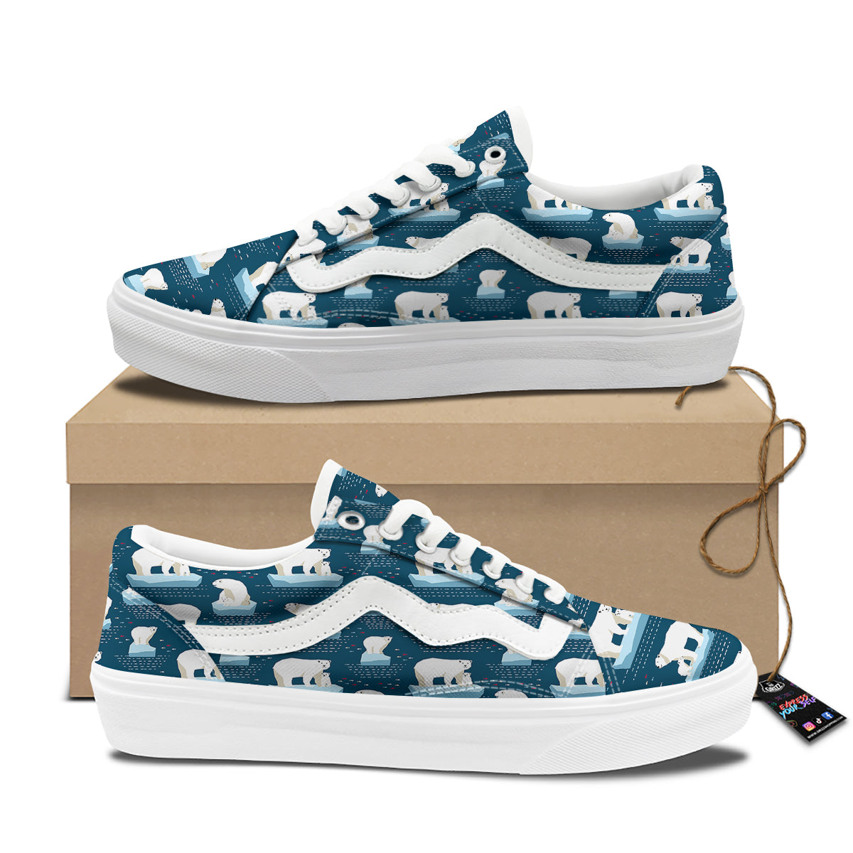 Ice Polar Bear Print Pattern Skate Shoes-grizzshop