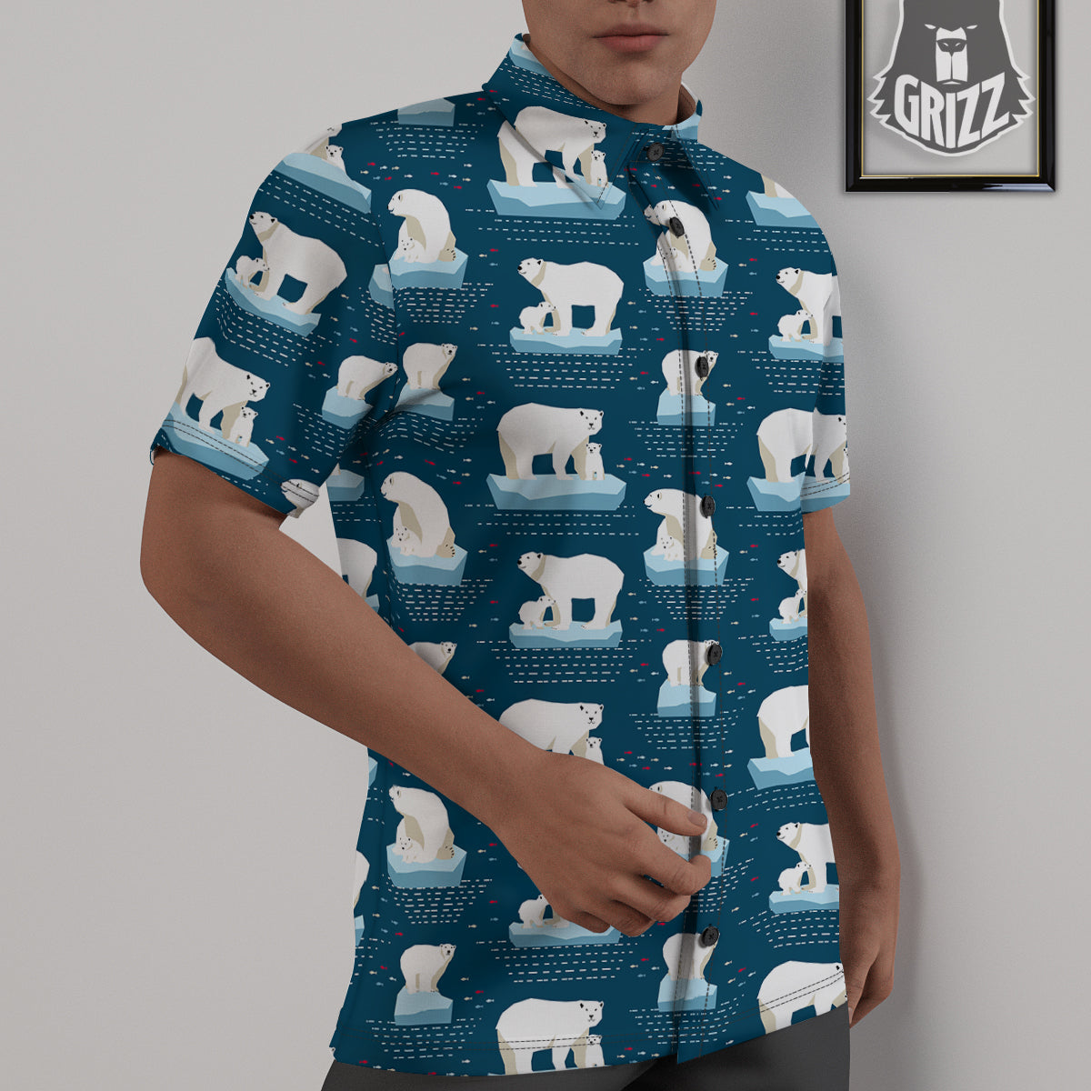 Ice Polar Bear Print Pattern Untucked Shirts-grizzshop