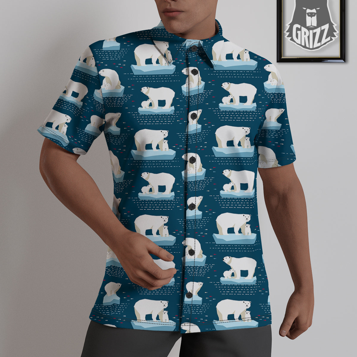 Ice Polar Bear Print Pattern Untucked Shirts-grizzshop