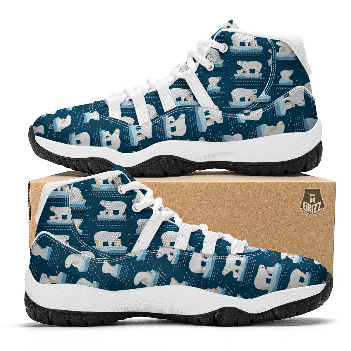 Ice Polar Bear Print Pattern White Bball Shoes-grizzshop