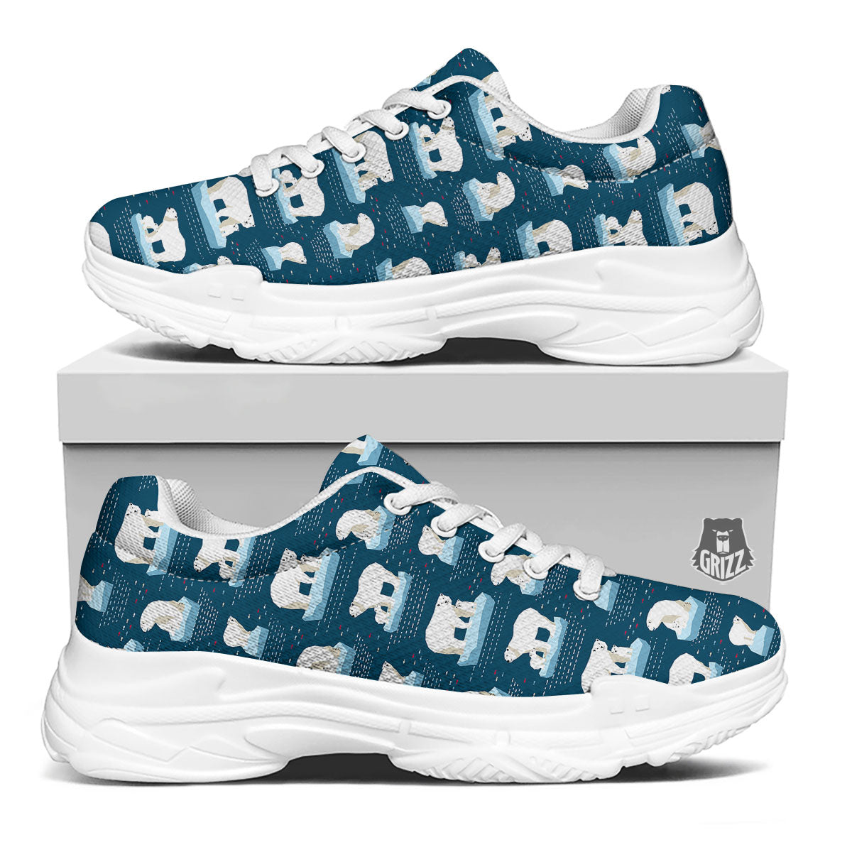 Ice Polar Bear Print Pattern White Chunky Shoes-grizzshop